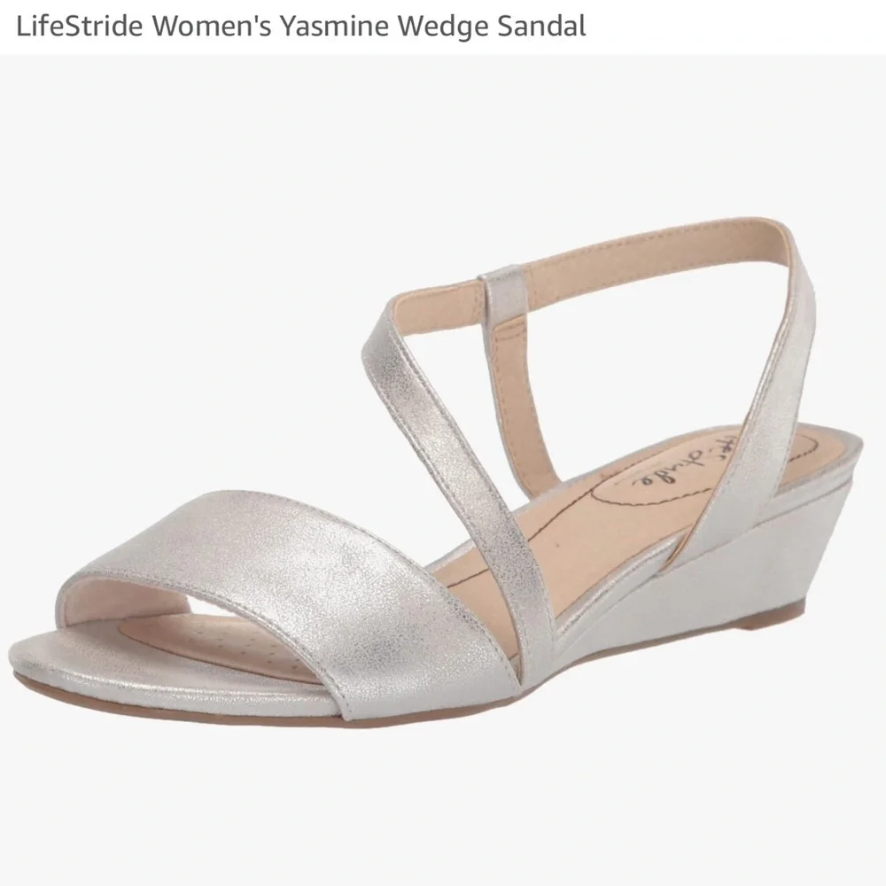 Life Stride Yasmine silver metallic wedge sandal NIB 6M